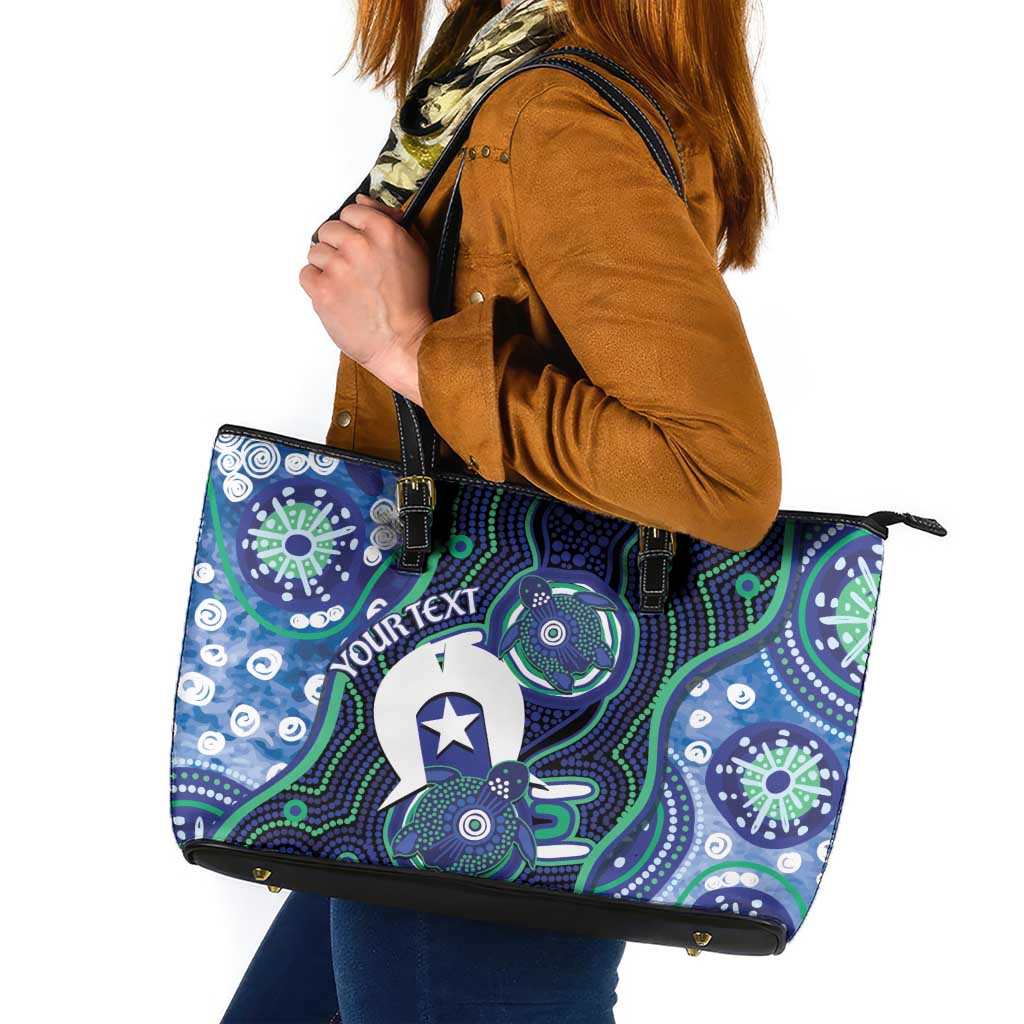 Personalised Torres Strait Islander Flag Day Leather Tote Bag Aboriginal Sea Turtle And Dhari