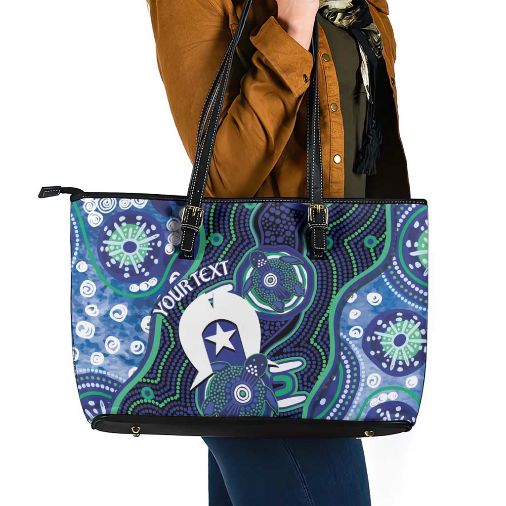 Personalised Torres Strait Islander Flag Day Leather Tote Bag Aboriginal Sea Turtle And Dhari