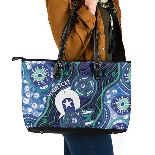 Personalised Torres Strait Islander Flag Day Leather Tote Bag Aboriginal Sea Turtle And Dhari