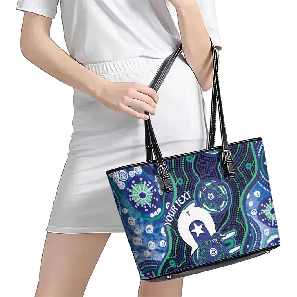 Personalised Torres Strait Islander Flag Day Leather Tote Bag Aboriginal Sea Turtle And Dhari