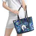 Personalised Torres Strait Islander Flag Day Leather Tote Bag Aboriginal Sea Turtle And Dhari