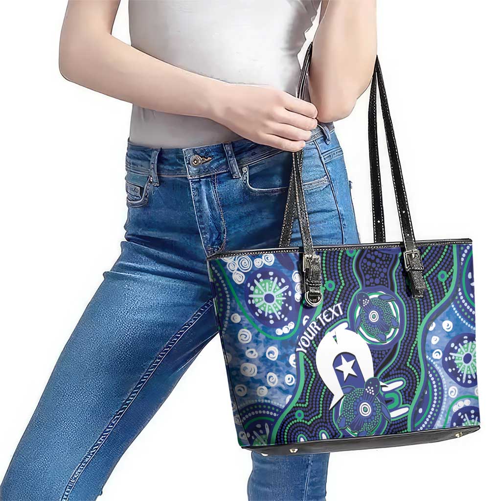 Personalised Torres Strait Islander Flag Day Leather Tote Bag Aboriginal Sea Turtle And Dhari