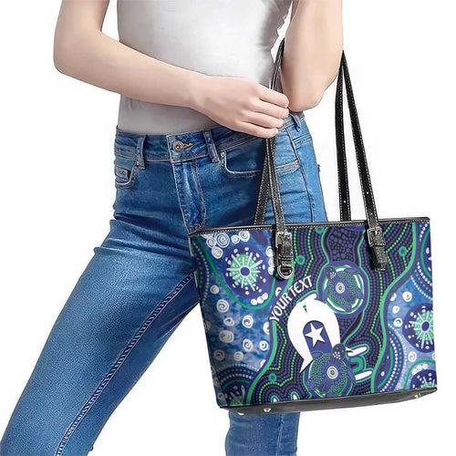 Personalised Torres Strait Islander Flag Day Leather Tote Bag Aboriginal Sea Turtle And Dhari