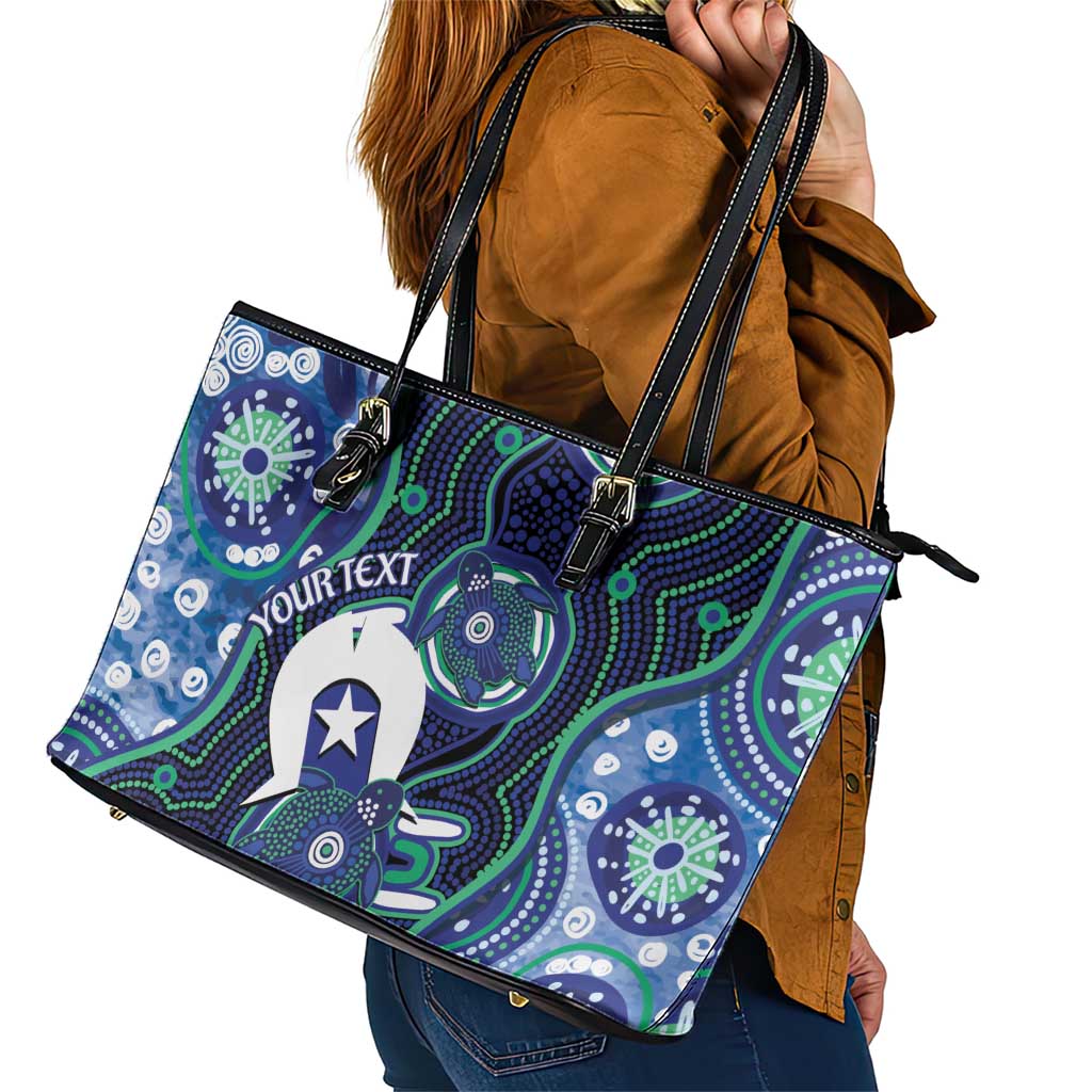 Personalised Torres Strait Islander Flag Day Leather Tote Bag Aboriginal Sea Turtle And Dhari