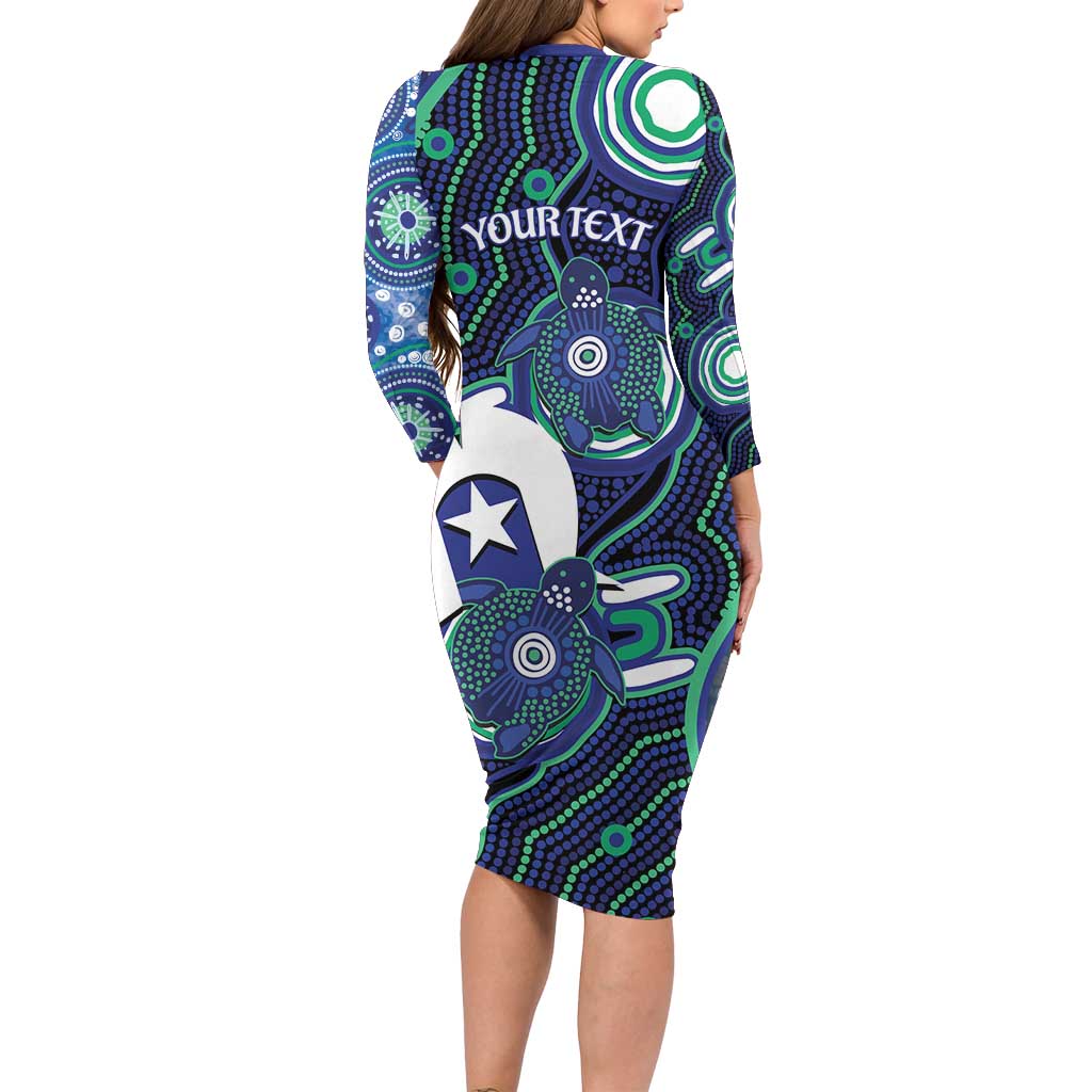 Personalised Torres Strait Islander Flag Day Long Sleeve Bodycon Dress Aboriginal Sea Turtle And Dhari