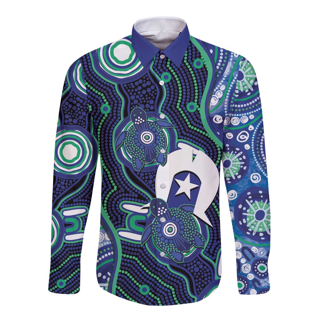 Personalised Torres Strait Islander Flag Day Long Sleeve Button Shirt Aboriginal Sea Turtle And Dhari