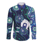 Personalised Torres Strait Islander Flag Day Long Sleeve Button Shirt Aboriginal Sea Turtle And Dhari