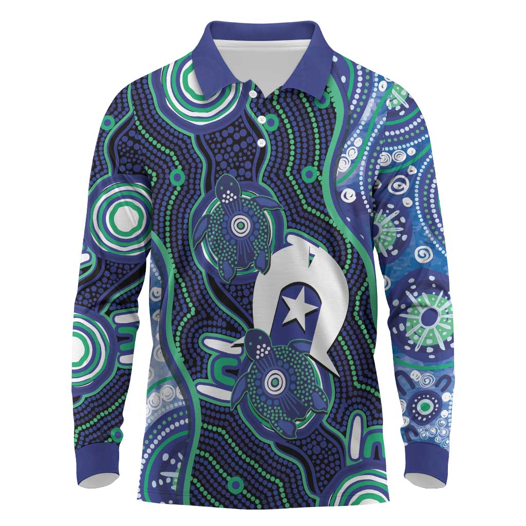 Personalised Torres Strait Islander Flag Day Long Sleeve Polo Shirt Aboriginal Sea Turtle And Dhari