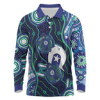 Personalised Torres Strait Islander Flag Day Long Sleeve Polo Shirt Aboriginal Sea Turtle And Dhari