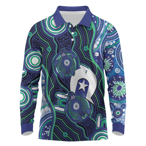 Personalised Torres Strait Islander Flag Day Long Sleeve Polo Shirt Aboriginal Sea Turtle And Dhari