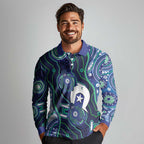 Personalised Torres Strait Islander Flag Day Long Sleeve Polo Shirt Aboriginal Sea Turtle And Dhari