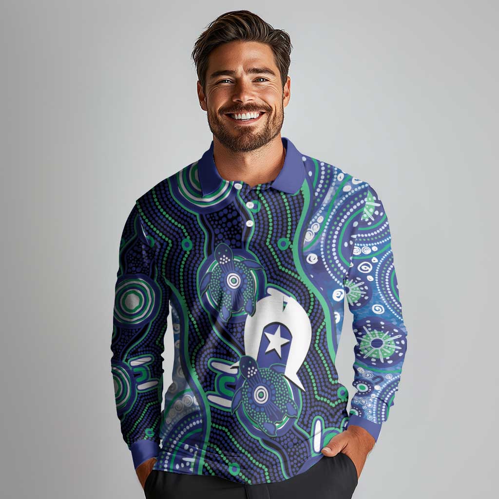 Personalised Torres Strait Islander Flag Day Long Sleeve Polo Shirt Aboriginal Sea Turtle And Dhari