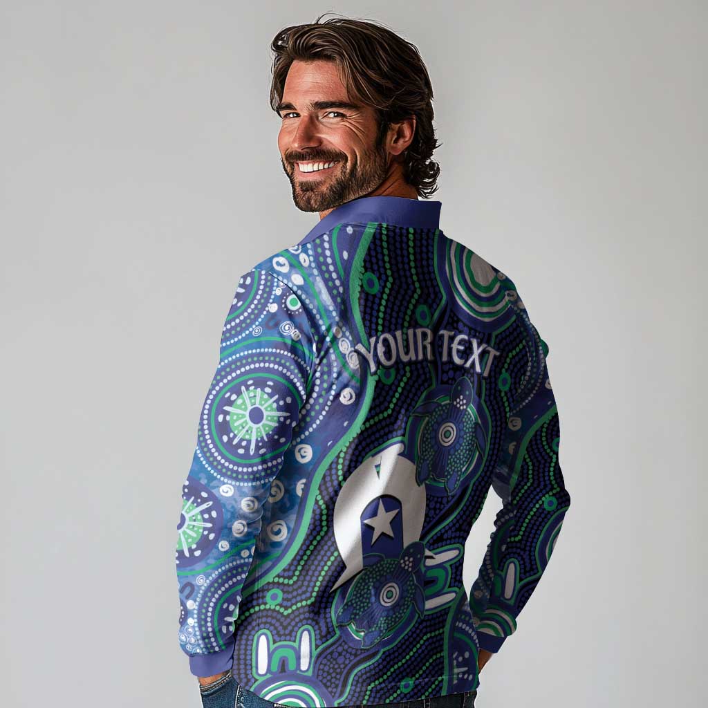 Personalised Torres Strait Islander Flag Day Long Sleeve Polo Shirt Aboriginal Sea Turtle And Dhari