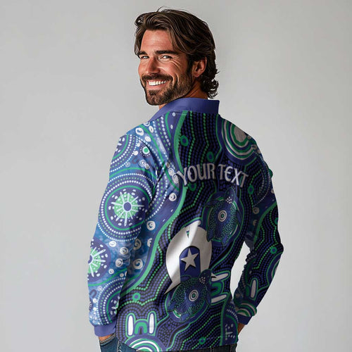 Personalised Torres Strait Islander Flag Day Long Sleeve Polo Shirt Aboriginal Sea Turtle And Dhari