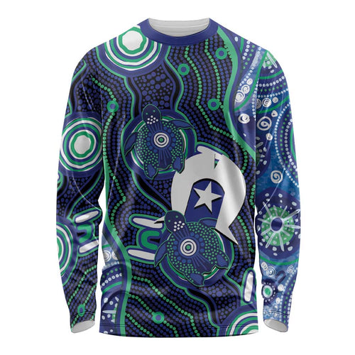 Personalised Torres Strait Islander Flag Day Long Sleeve Shirt Aboriginal Sea Turtle And Dhari