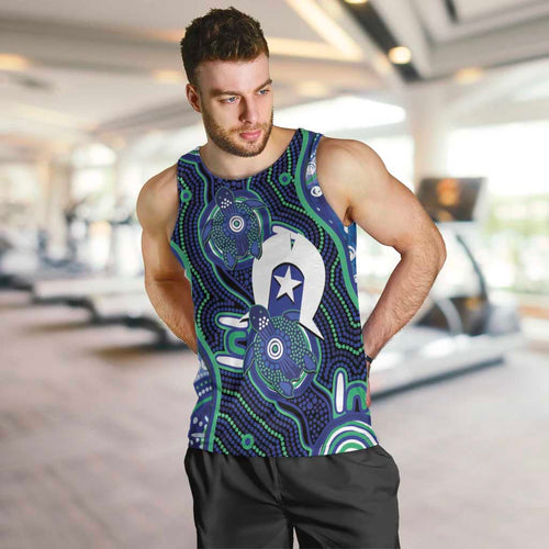 Personalised Torres Strait Islander Flag Day Men Tank Top Aboriginal Sea Turtle And Dhari