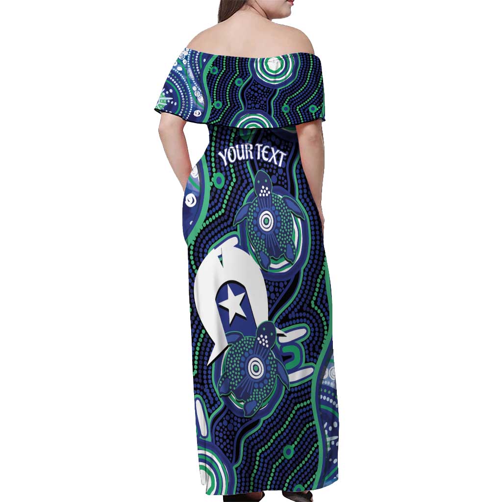 Personalised Torres Strait Islander Flag Day Off Shoulder Maxi Dress Aboriginal Sea Turtle And Dhari