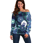 Personalised Torres Strait Islander Flag Day Off Shoulder Sweater Aboriginal Sea Turtle And Dhari