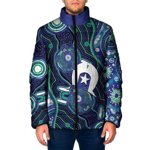 Personalised Torres Strait Islander Flag Day Padded Jacket Aboriginal Sea Turtle And Dhari