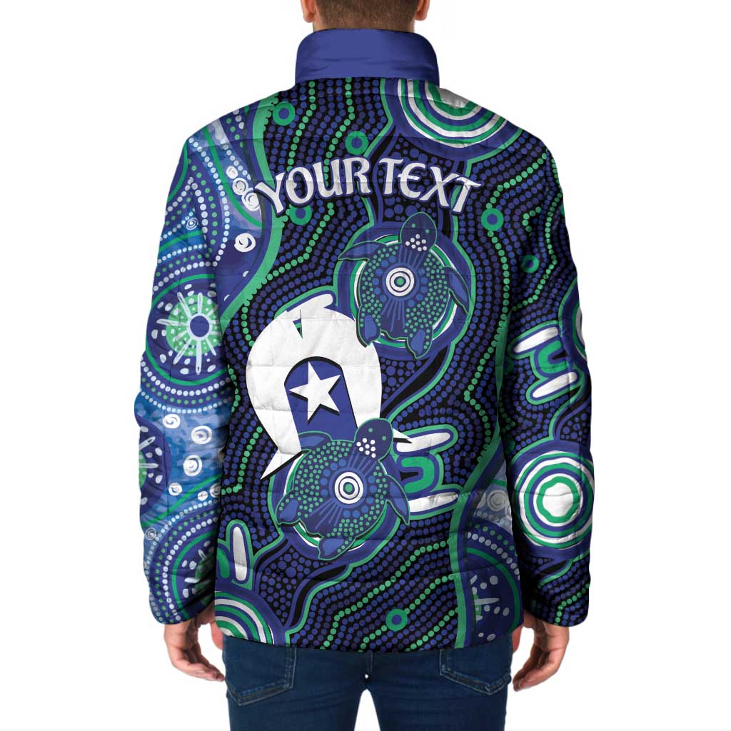 Personalised Torres Strait Islander Flag Day Padded Jacket Aboriginal Sea Turtle And Dhari