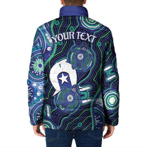 Personalised Torres Strait Islander Flag Day Padded Jacket Aboriginal Sea Turtle And Dhari