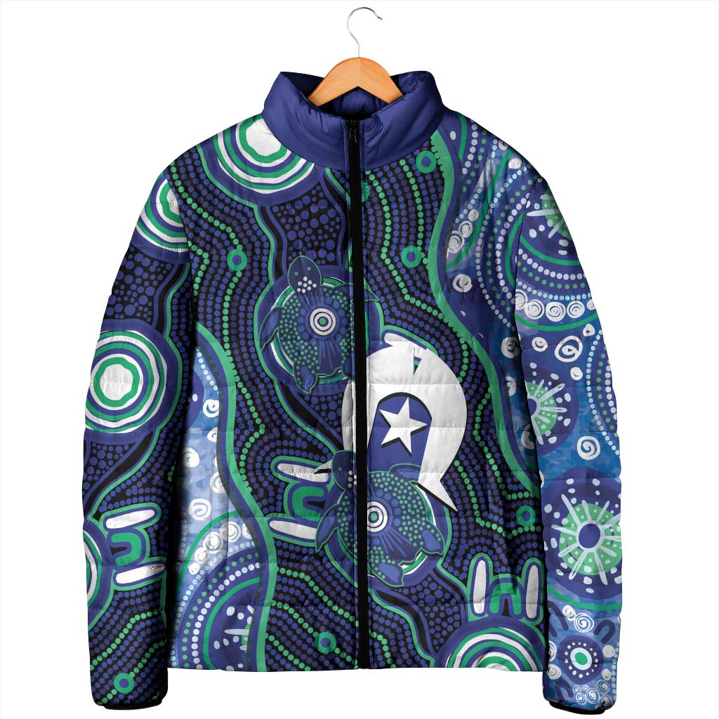 Personalised Torres Strait Islander Flag Day Padded Jacket Aboriginal Sea Turtle And Dhari