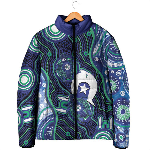 Personalised Torres Strait Islander Flag Day Padded Jacket Aboriginal Sea Turtle And Dhari