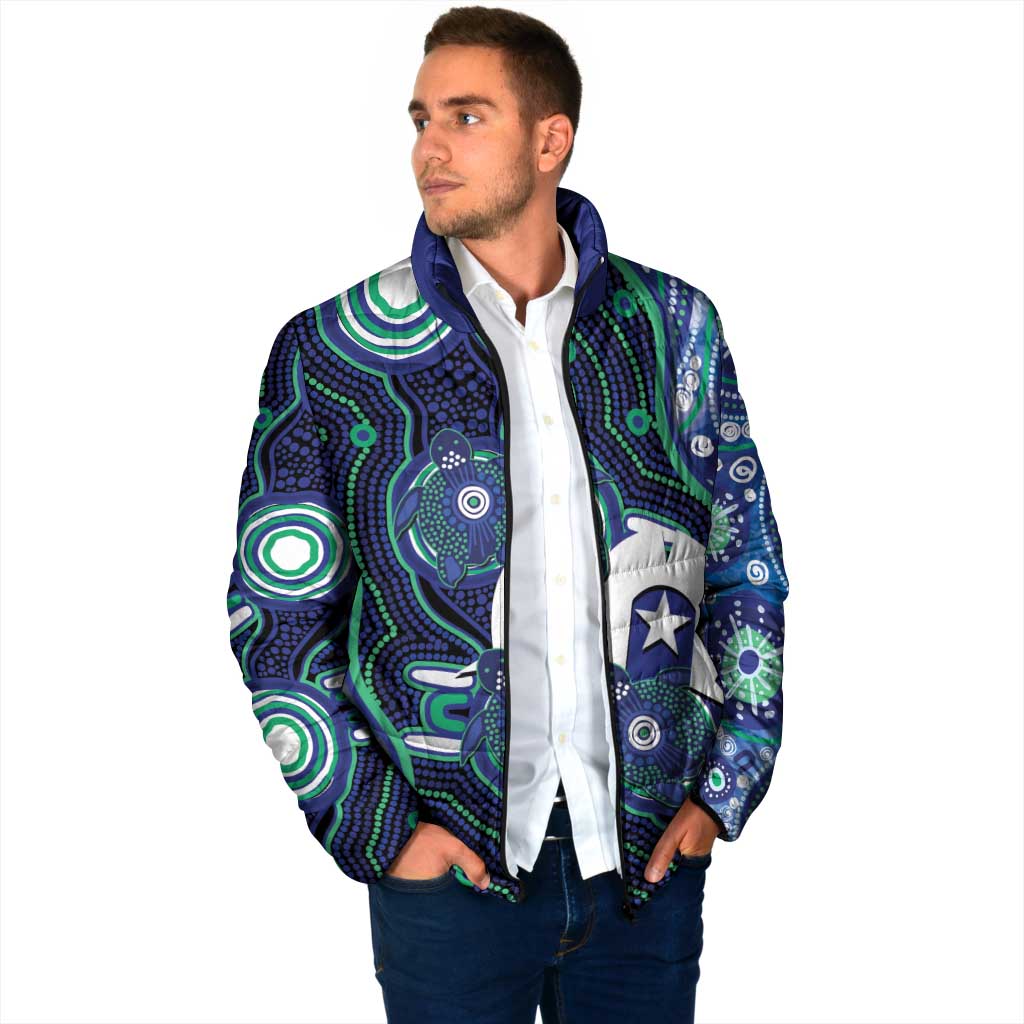 Personalised Torres Strait Islander Flag Day Padded Jacket Aboriginal Sea Turtle And Dhari