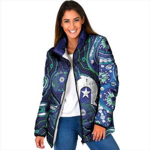 Personalised Torres Strait Islander Flag Day Padded Jacket Aboriginal Sea Turtle And Dhari
