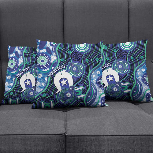 Personalised Torres Strait Islander Flag Day Pillow Cover Aboriginal Sea Turtle And Dhari