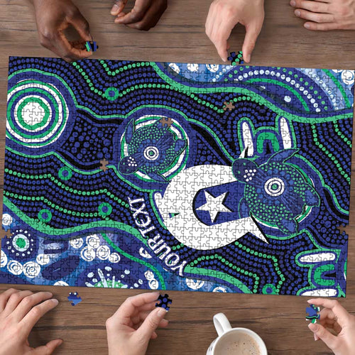 Personalised Torres Strait Islander Flag Day Puzzle Aboriginal Sea Turtle And Dhari