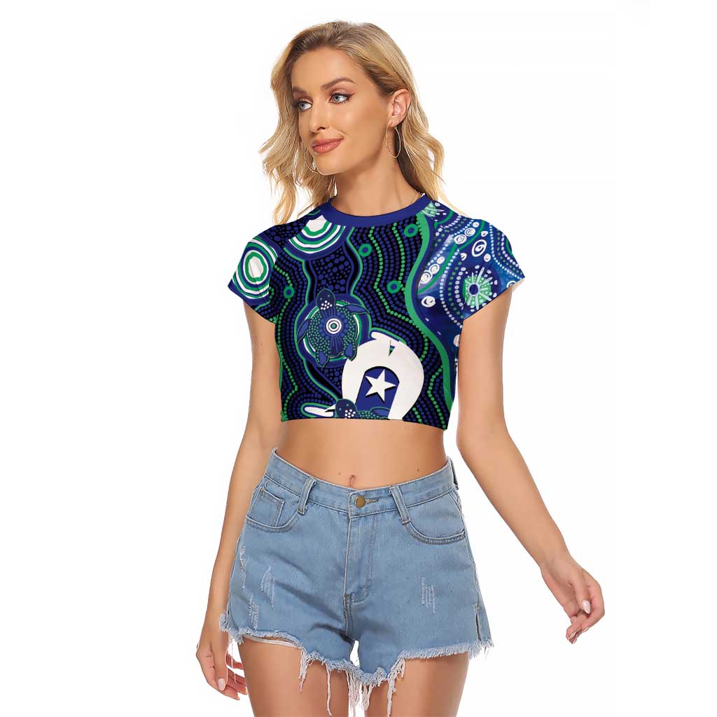 Personalised Torres Strait Islander Flag Day Raglan Cropped T Shirt Aboriginal Sea Turtle And Dhari