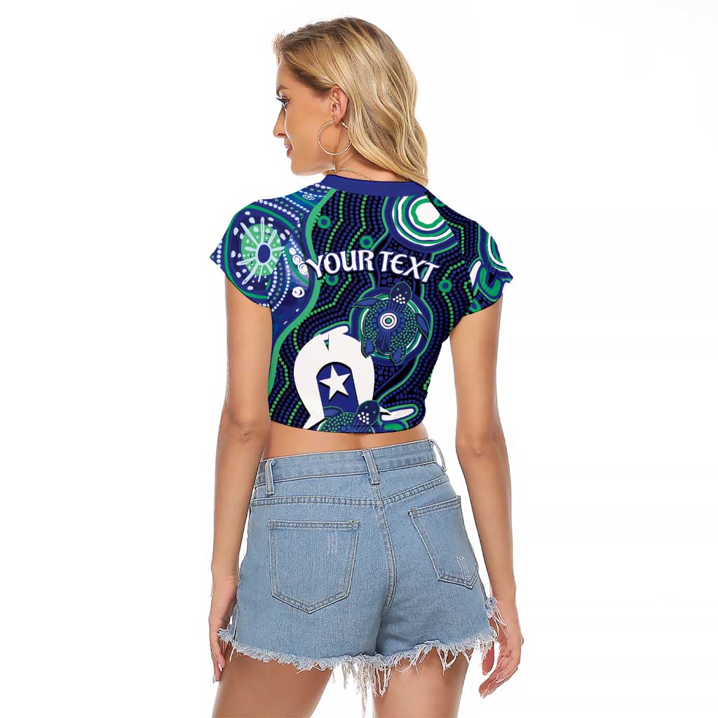 Personalised Torres Strait Islander Flag Day Raglan Cropped T Shirt Aboriginal Sea Turtle And Dhari