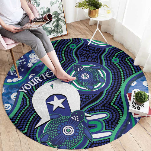 Personalised Torres Strait Islander Flag Day Round Carpet Aboriginal Sea Turtle And Dhari