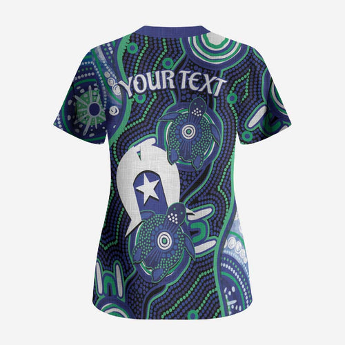 Personalised Torres Strait Islander Flag Day Scrub Top Aboriginal Sea Turtle And Dhari