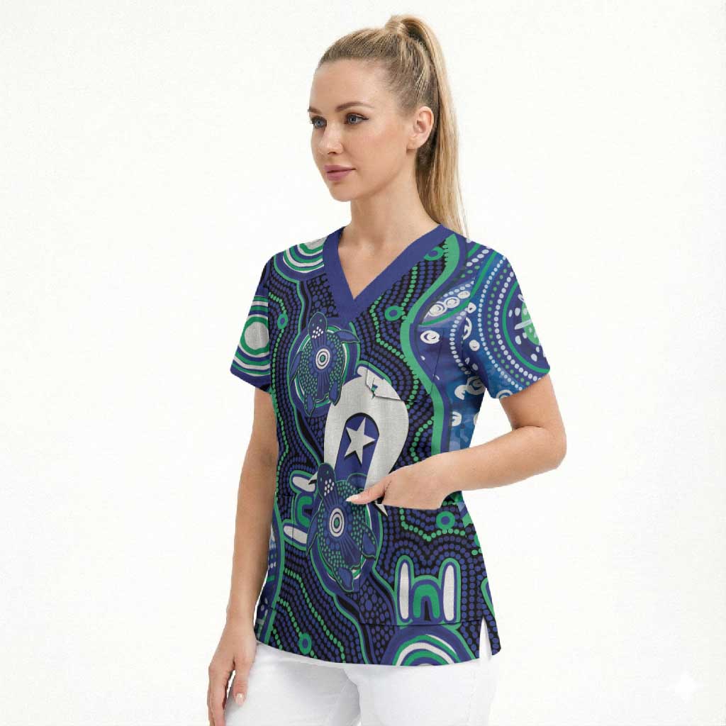 Personalised Torres Strait Islander Flag Day Scrub Top Aboriginal Sea Turtle And Dhari