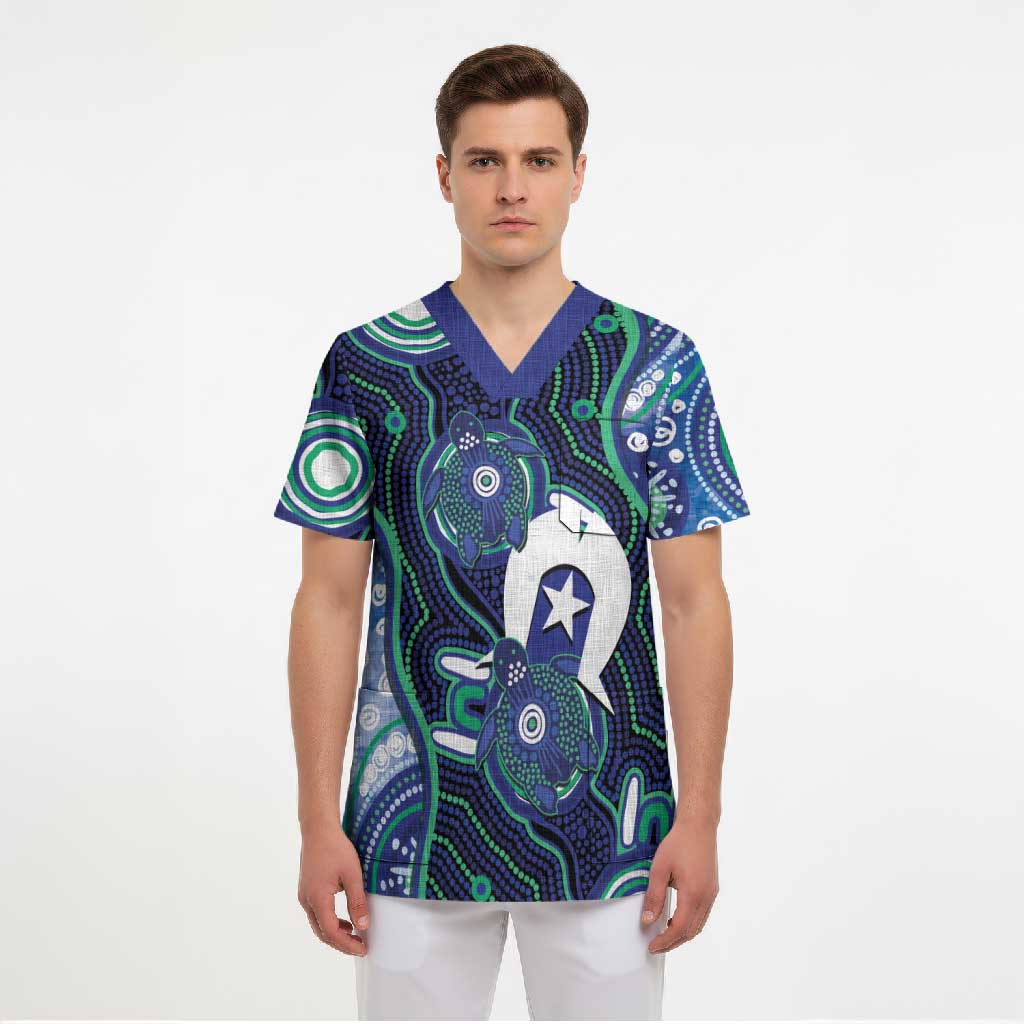 Personalised Torres Strait Islander Flag Day Scrub Top Aboriginal Sea Turtle And Dhari