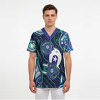 Personalised Torres Strait Islander Flag Day Scrub Top Aboriginal Sea Turtle And Dhari