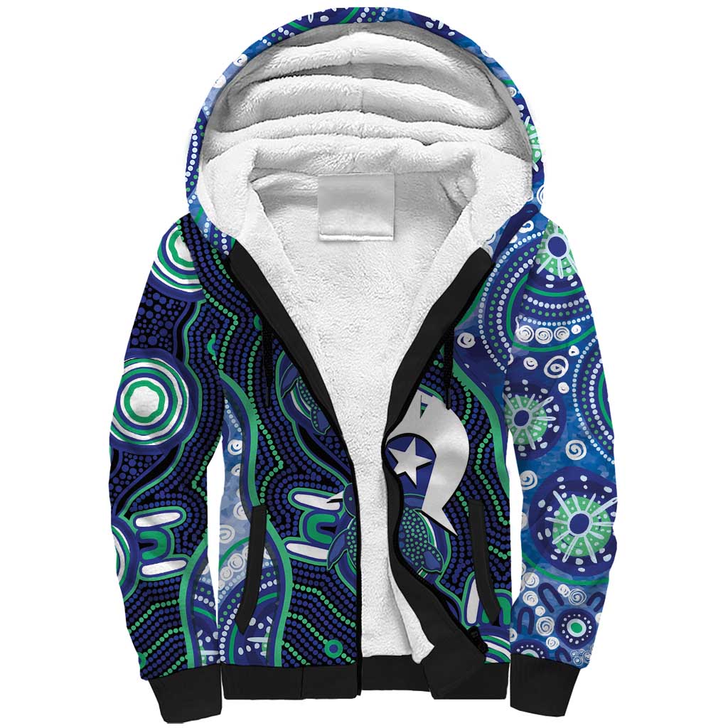 Personalised Torres Strait Islander Flag Day Sherpa Hoodie Aboriginal Sea Turtle And Dhari