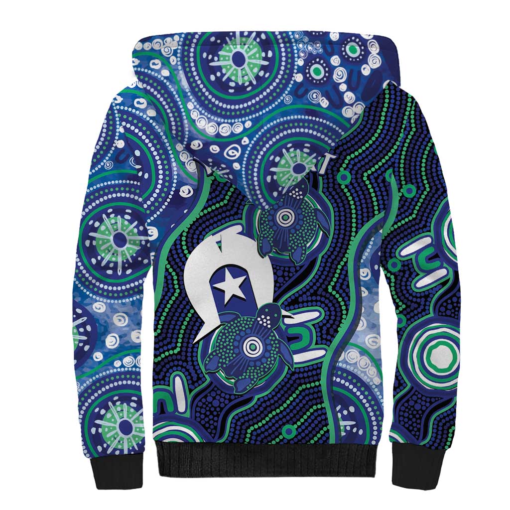 Personalised Torres Strait Islander Flag Day Sherpa Hoodie Aboriginal Sea Turtle And Dhari