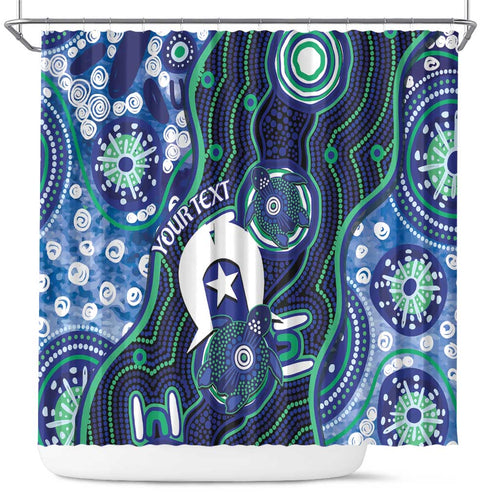Personalised Torres Strait Islander Flag Day Shower Curtain Aboriginal Sea Turtle And Dhari