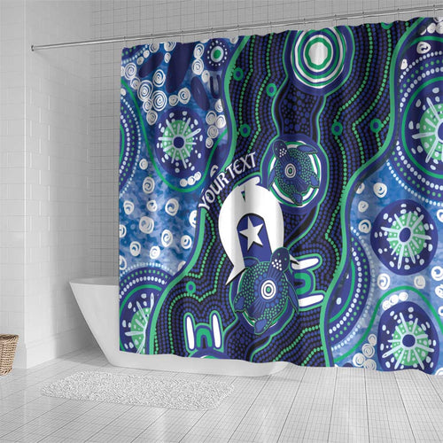 Personalised Torres Strait Islander Flag Day Shower Curtain Aboriginal Sea Turtle And Dhari
