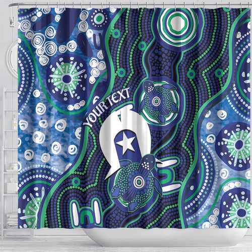 Personalised Torres Strait Islander Flag Day Shower Curtain Aboriginal Sea Turtle And Dhari
