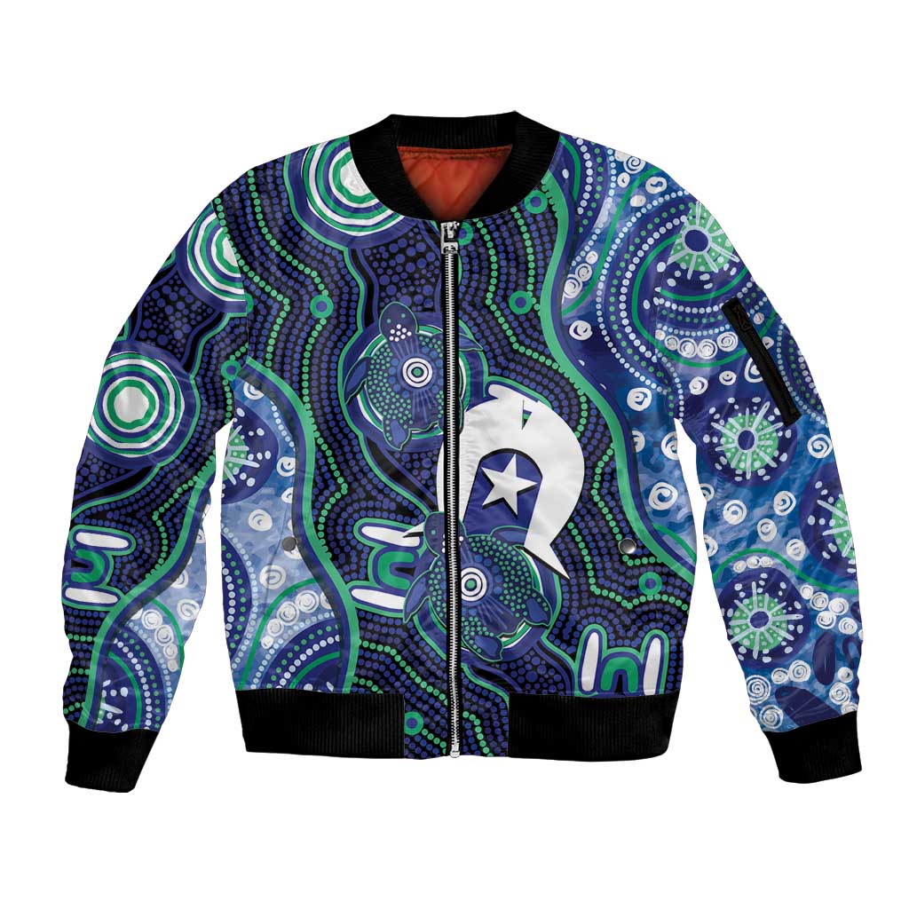 Personalised Torres Strait Islander Flag Day Sleeve Zip Bomber Jacket Aboriginal Sea Turtle And Dhari