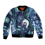 Personalised Torres Strait Islander Flag Day Sleeve Zip Bomber Jacket Aboriginal Sea Turtle And Dhari