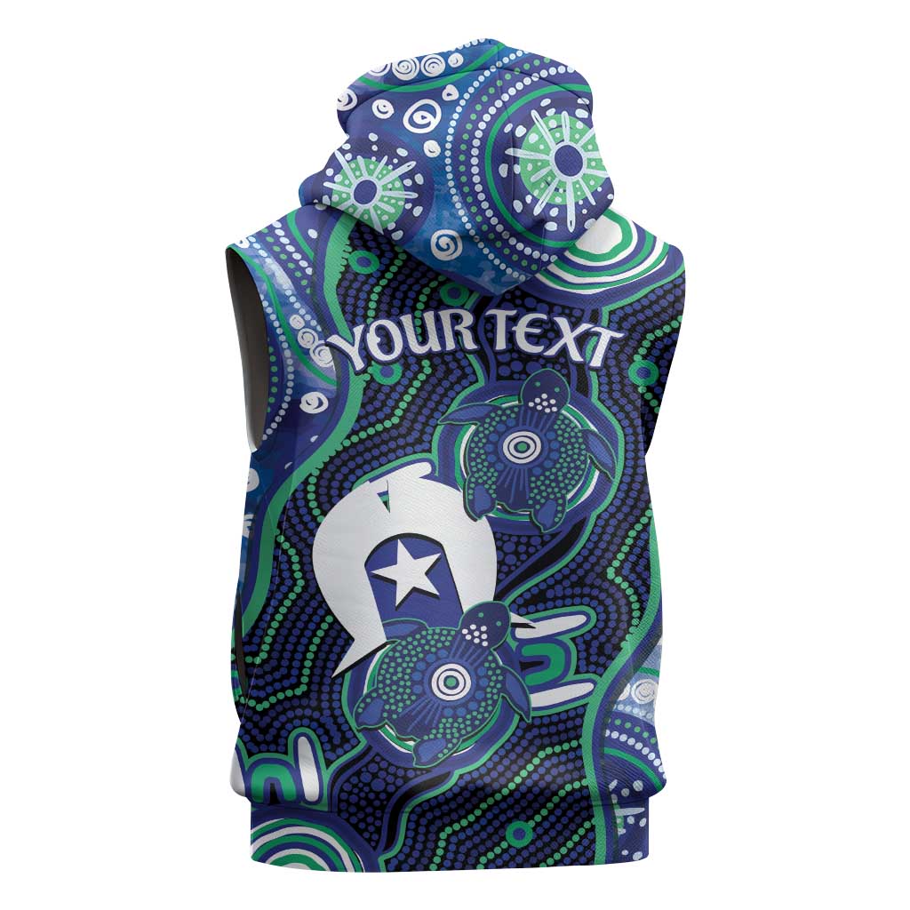 Personalised Torres Strait Islander Flag Day Sleeveless Hoodie Aboriginal Sea Turtle And Dhari