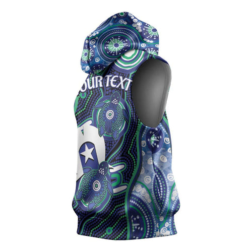 Personalised Torres Strait Islander Flag Day Sleeveless Hoodie Aboriginal Sea Turtle And Dhari
