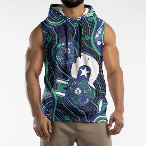 Personalised Torres Strait Islander Flag Day Sleeveless Hoodie Aboriginal Sea Turtle And Dhari
