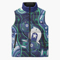 Personalised Torres Strait Islander Flag Day Sleeveless Puffer Jacket Aboriginal Sea Turtle And Dhari