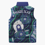 Personalised Torres Strait Islander Flag Day Sleeveless Puffer Jacket Aboriginal Sea Turtle And Dhari